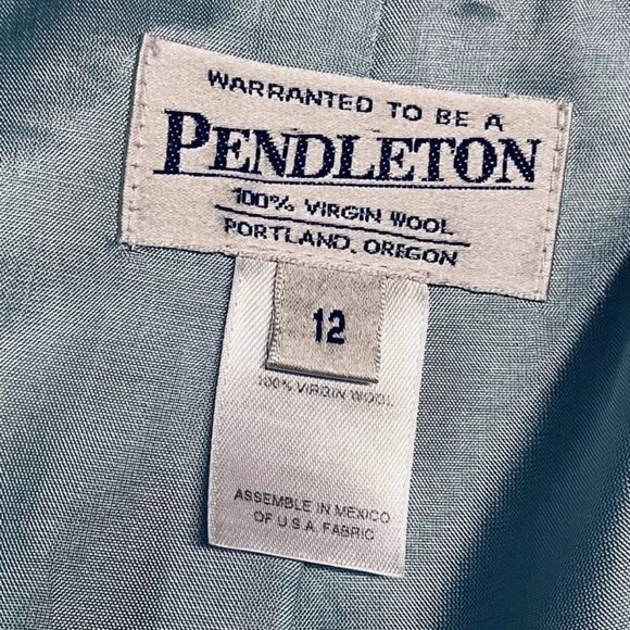 Pendleton Women's Pant Suit Virgin Wool 2 Piece Jacket Blazer Turquoise Blue VTG - Picture 8 of 9
